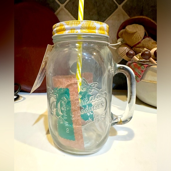 PIONEER WOMAN 32oz CLEAR LEMONADE MASON MUG WITH STRAW SIMPLE HOMEMADE GOODNESS - Picture 7 of 13